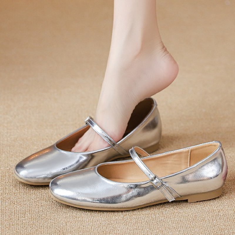 Women'S Shoes Round Toe - Sapatilhas de balé prateadas femininas, elegantes,