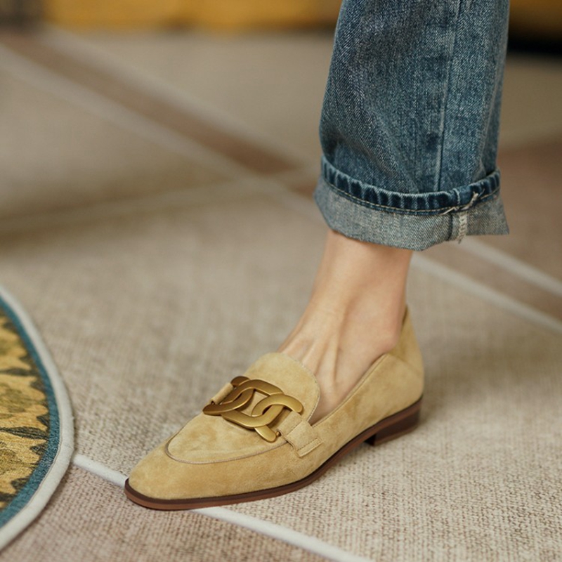 Women'S Shoes Round Toe - Mocassins de couro camurça para mulheres,