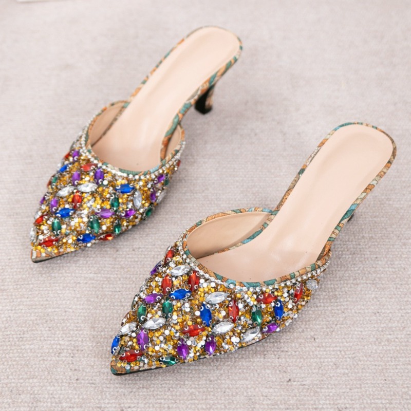 Women'S Shoes Kitten Heels - Luxo strass gatinho salto chinelos feminino