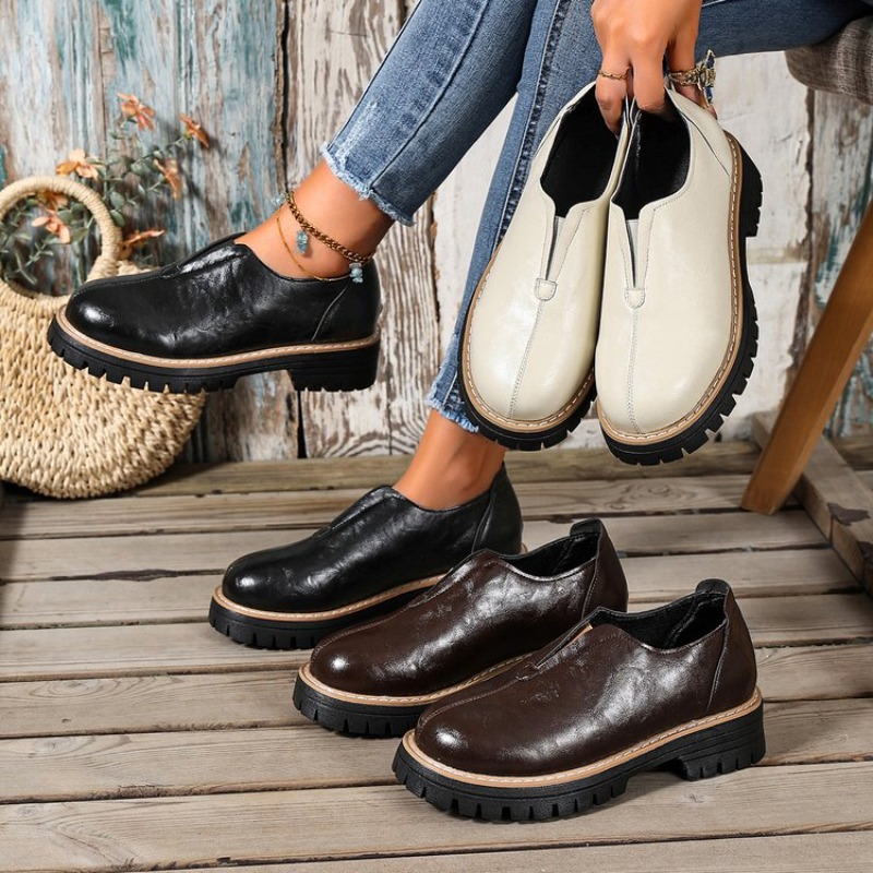 Women'S Shoes Round Toe - Sapatos Femininos Estilo Britânico Retrô para